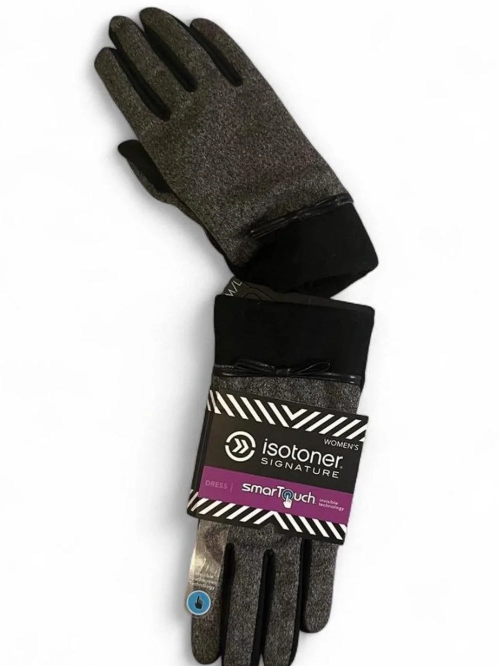 isotoner Women's SmartTouch Dress Gloves - Charcoal Gray with Black Cuffs